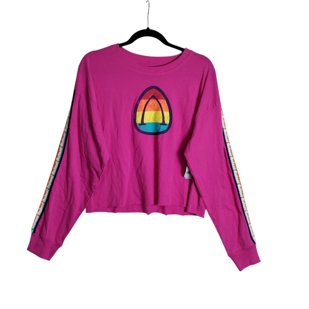 Disney Aulani Resort Hawaii Pink Rainbow Logo Long Sleeve Crop Top Shirt Large